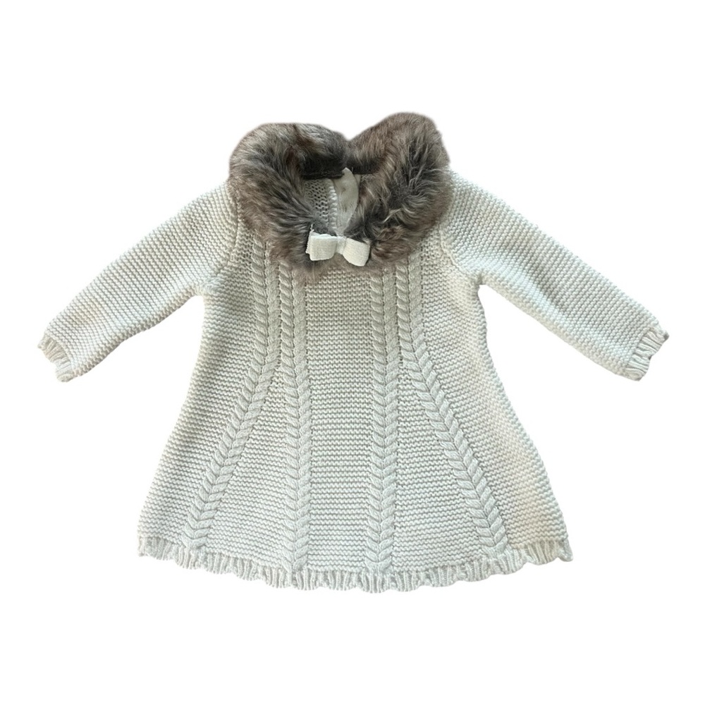 Tahari Baby Cream Sweater with Faux Fur Trim